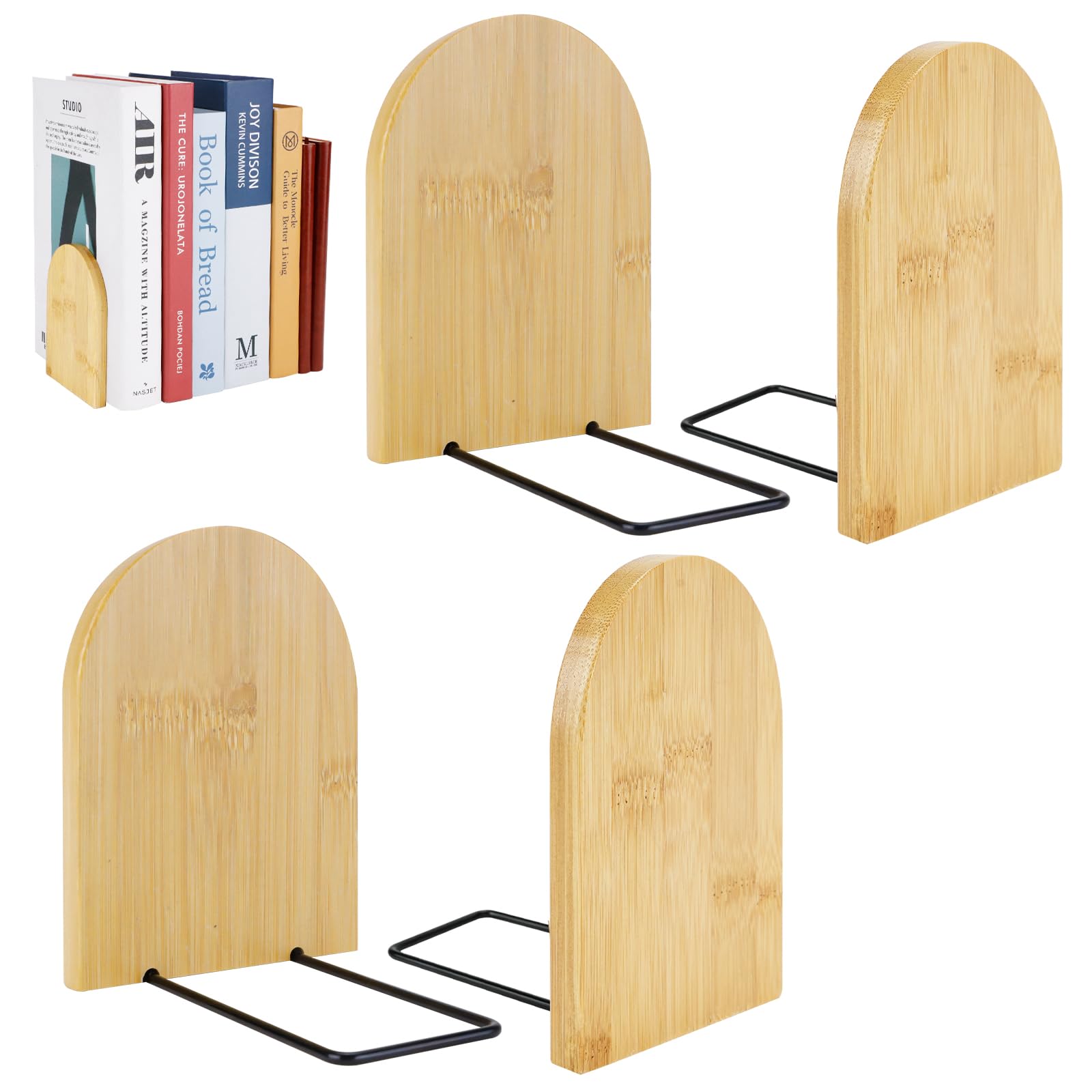 Amazon.co.jp: ブックエンド2組、棚用ブックスタンド、バンブーウッド